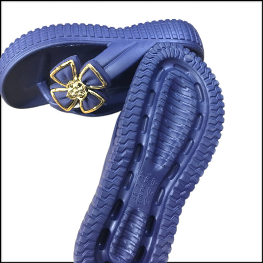 Women's Special Edition Flower Slippers – Navy Blue with Gold Detailing