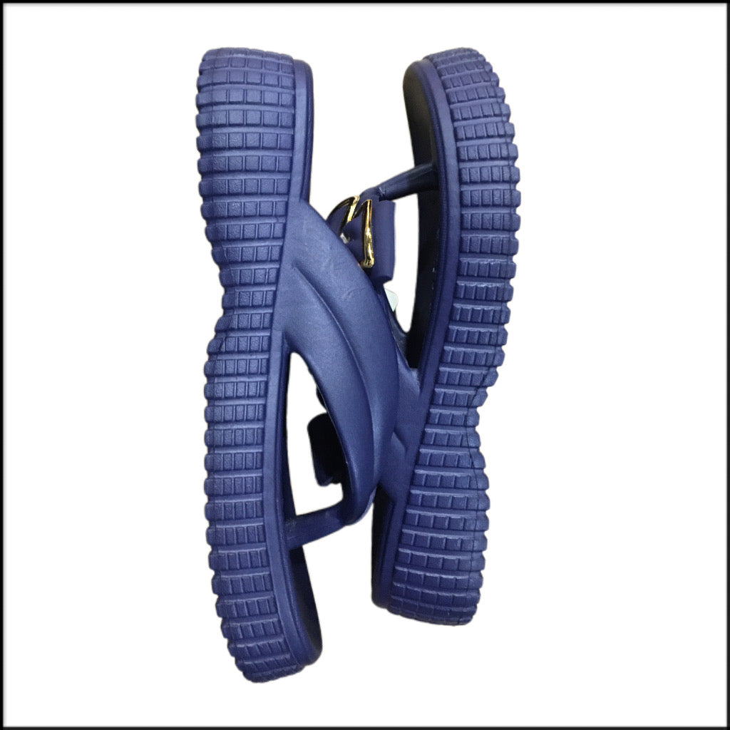 Women's Special Edition Flower Slippers – Navy Blue with Gold Detailing