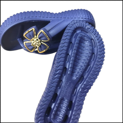 Women's Special Edition Flower Slippers – Navy Blue with Gold Detailing